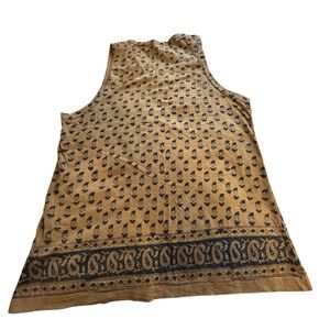 Bohemian Geeta Tan Sleeveless Top with navy Pattern